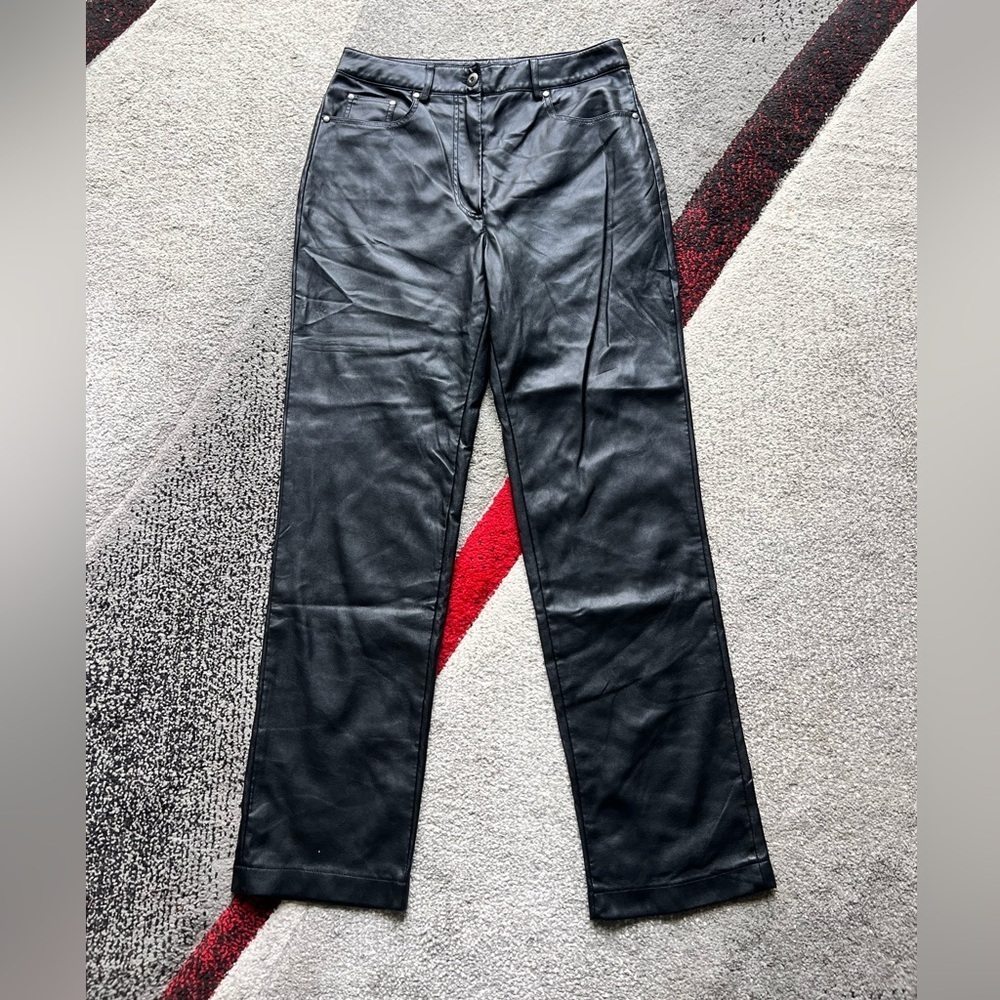 7 For All Mankind Black Faux Leather Straight Leg Jeans